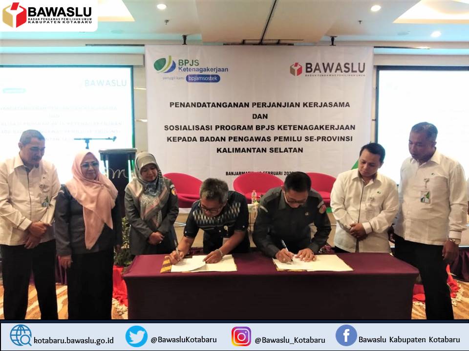 Bawaslu Kalsel Tandatangani Kerjasama dengan BPJS Ketenagakerjaan Cabang Banjarmasin