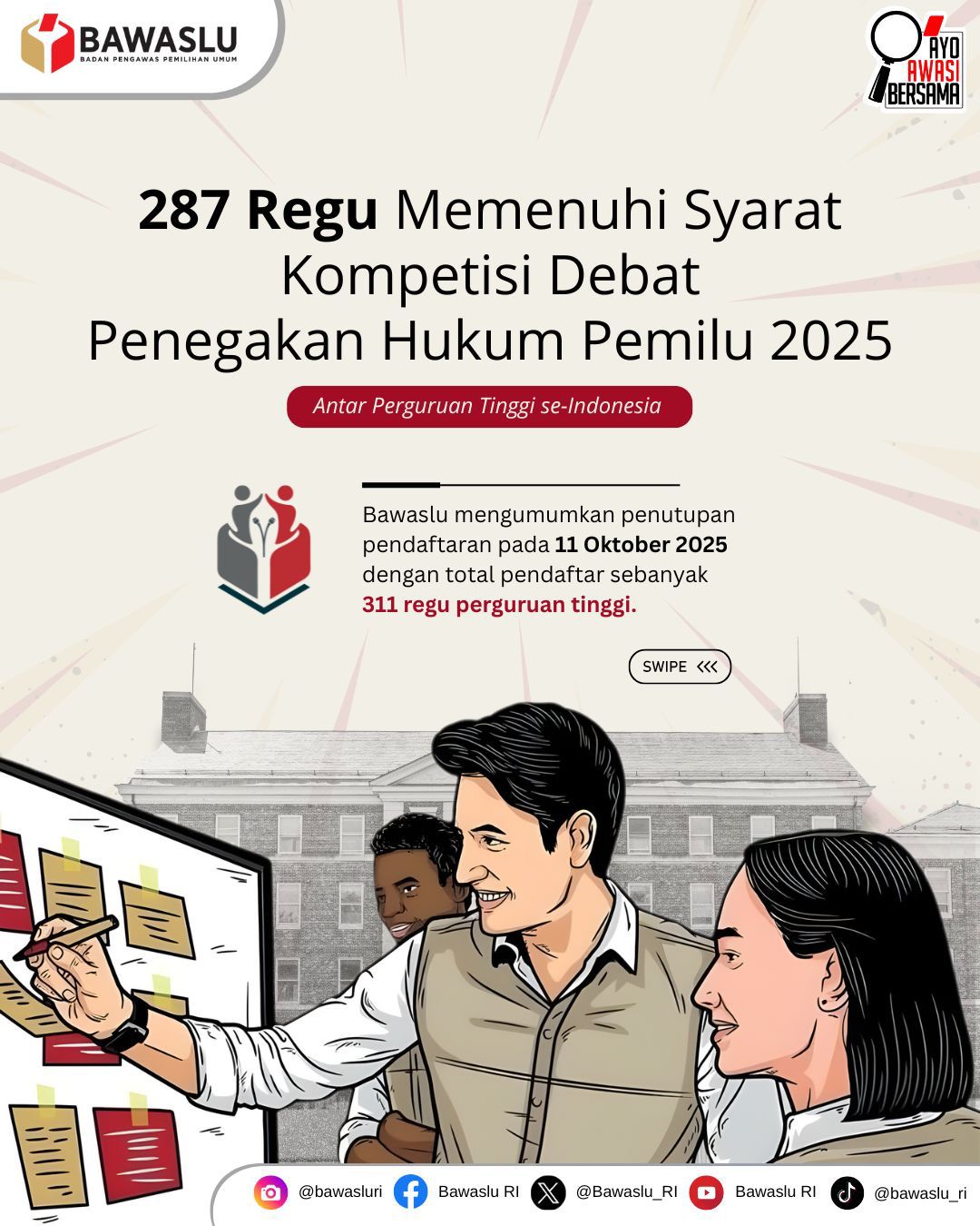 Rekor! 287 Regu Lolos Seleksi Administrasi Kompetisi Debat Penegakan Hukum Pemilu 2025