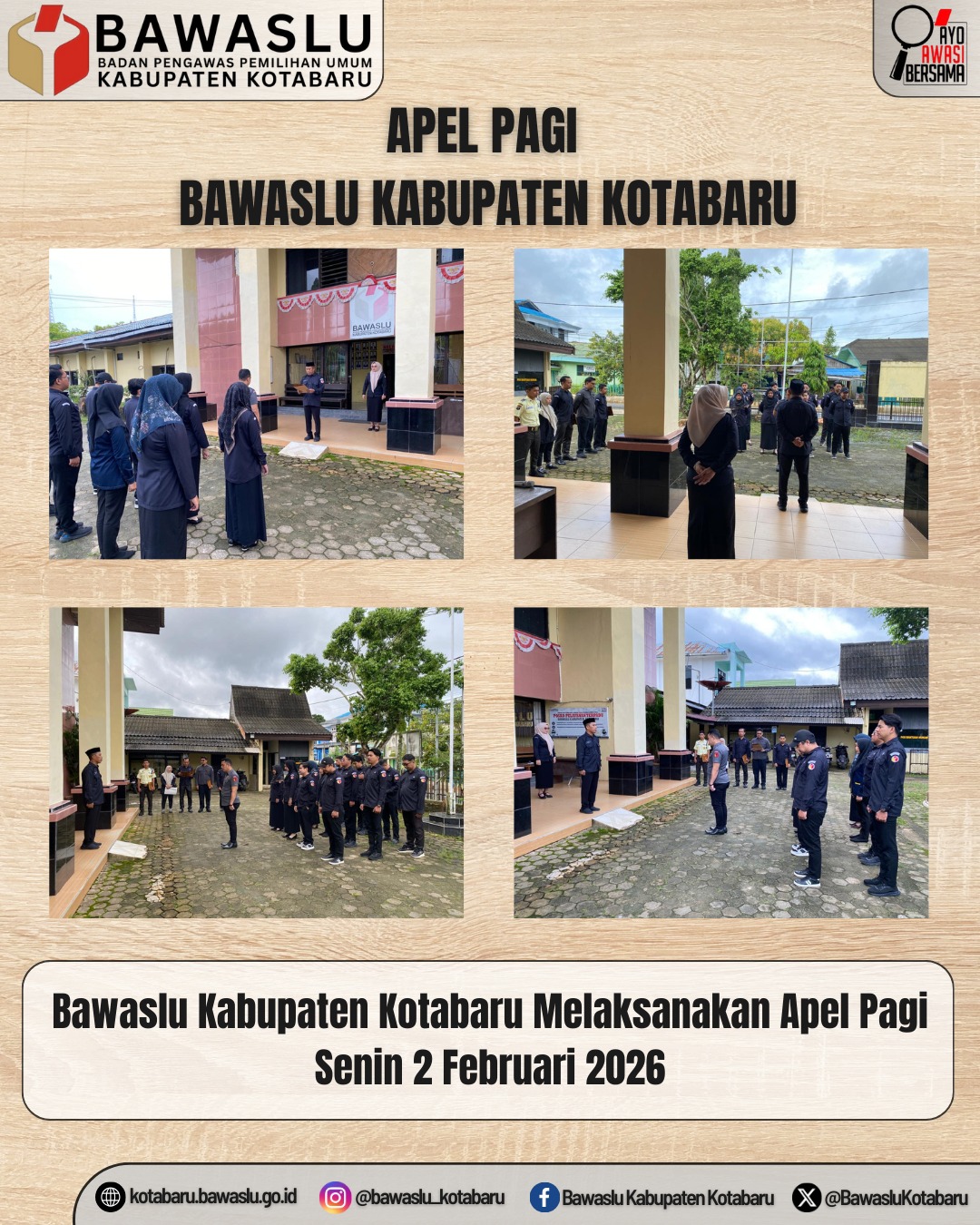 Bawaslu Kabupaten Kotabaru menggelar apel pagi rutin pada Senin, 02 Februari 2026