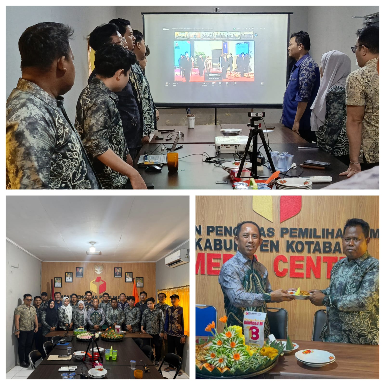 Puncak HUT ke-18 Bawaslu, Bawaslu Kotabaru Ikut Semarakkan dengan Pemotongan Nasi Tumpeng Secara Daring