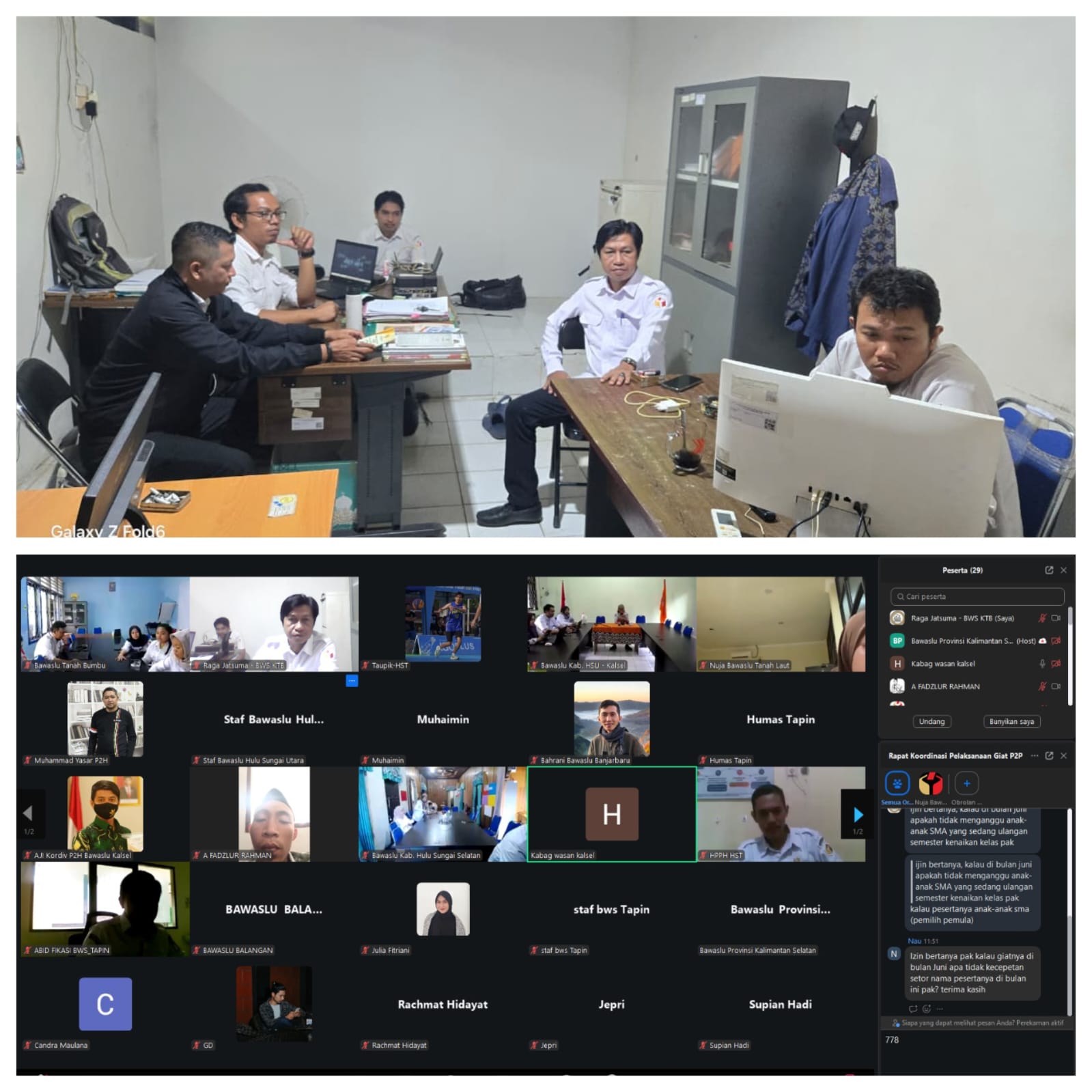 Rapat daring bersama Bawaslu se-Kalimantan Selatan yang diselenggarakan oleh Bawaslu Provinsi Kalimantan Selatan dalam rangka persiapan Pengawasan Partisipatif (P2P)