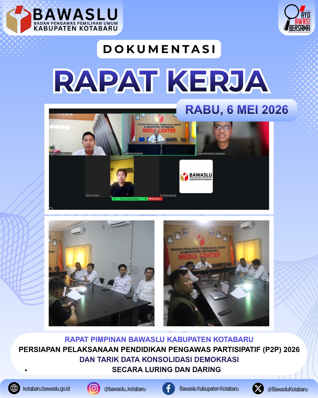 kegiatan rapat membahas persiapan pelaksanaan Pendidikan Pengawas Partisipatif (P2P) Tahun 2026 serta penarikan data Konsolidasi Demokrasi Tahun 2026