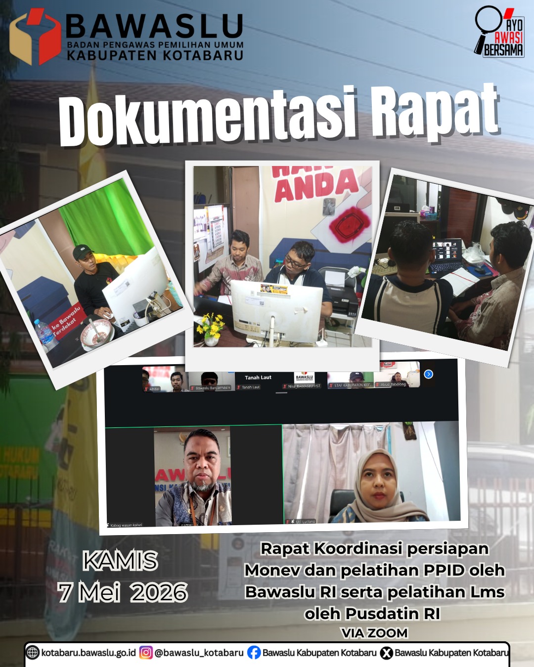 Rapat Koordinasi Persiapan Monitoring dan Evaluasi (Monev) serta Pelatihan PPID oleh Bawaslu Republik Indonesia dan pelatihan Learning Management System (LMS) oleh Pusdatin RI
