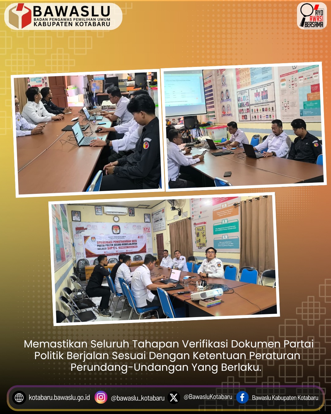 Bawaslu Kabupaten Kotabaru Lakukan Pengawasan Melekat Verifikasi Dokumen Pemutakhiran Data Partai Politik melalui SIPOL Semester I Tahun 2026