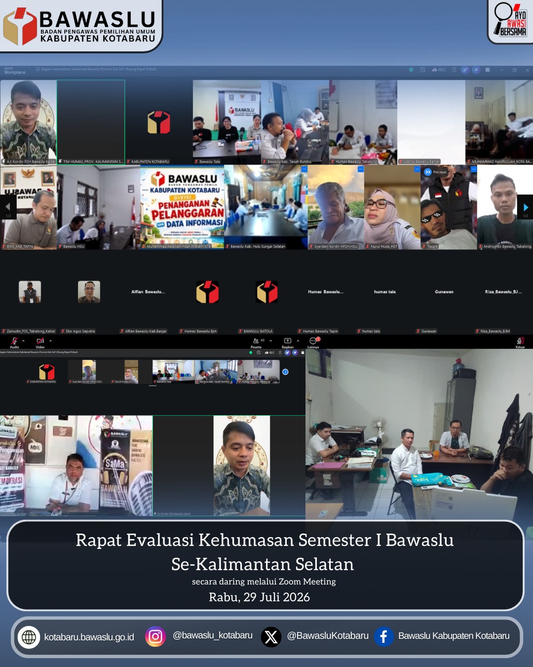 Bawaslu Kotabaru Ikuti Rapat Evaluasi Kehumasan Semester I 2026, Perkuat Strategi Publikasi dan Keterbukaan Informasi
