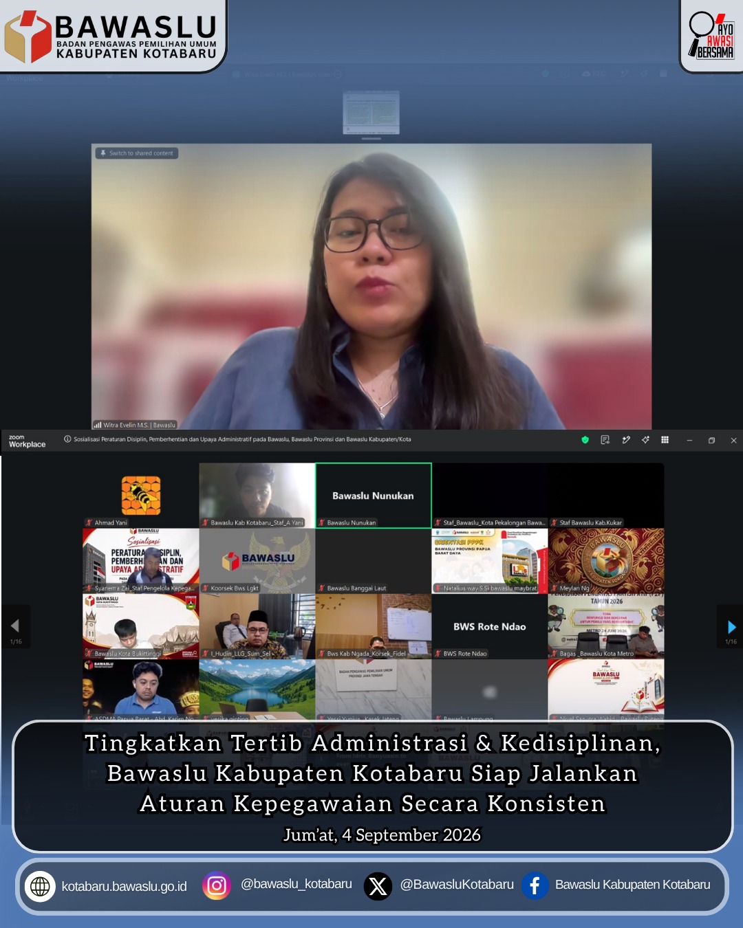 Bawaslu Kotabaru Ikuti Sosialisasi Peraturan Disiplin dan Pendelegasian Cuti ASN