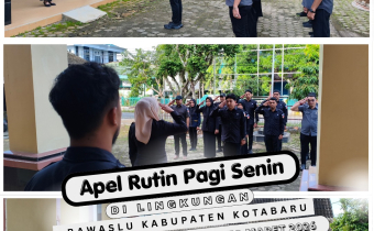 Apel pagi rutin pada Senin (30/03/2026) di halaman kantor Bawaslu Kabupaten Kotabaru.